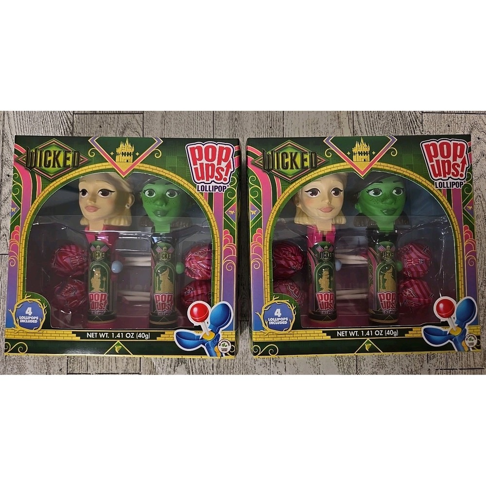WICKED Pop Ups! Lollipops Glinda & Elphaba Includes 4 FLIX Candy Lot of 2